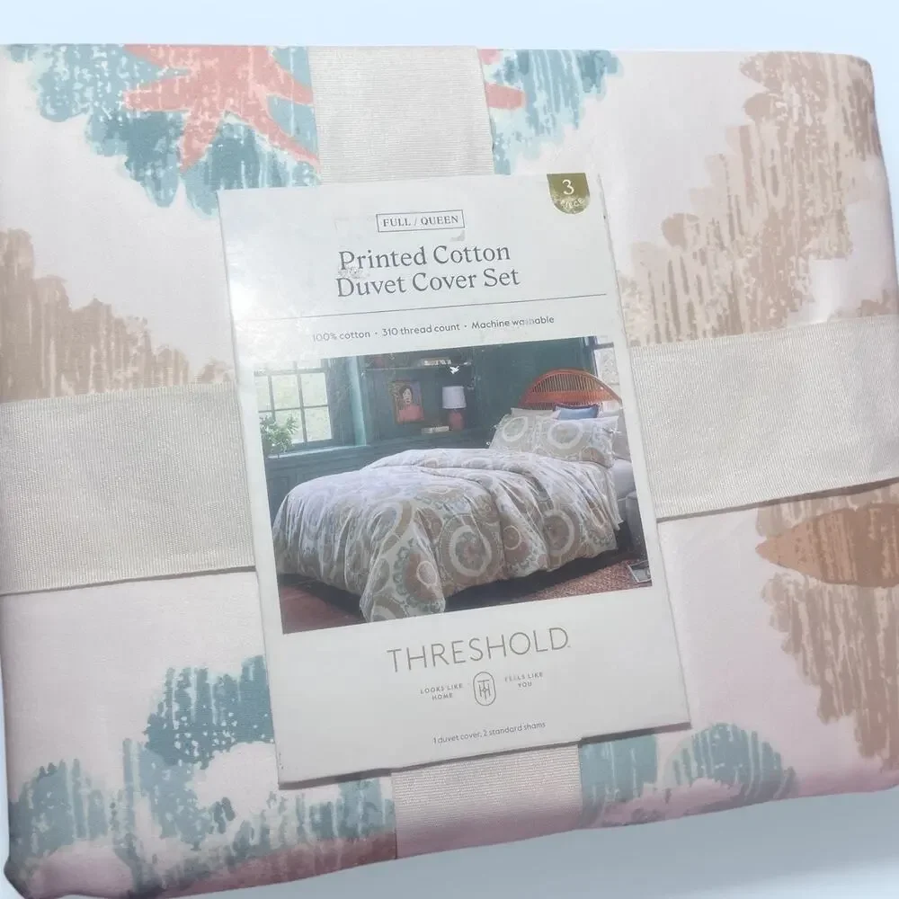Threshold Printed Cotton Duvet Cover Set Full/Queen NWT 3 Pieces